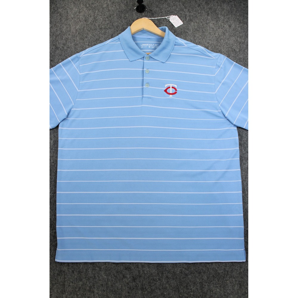 Nike Golf Minnesota Twins Dri-FIT Polo Shirt Mens Large Blue Striped SS